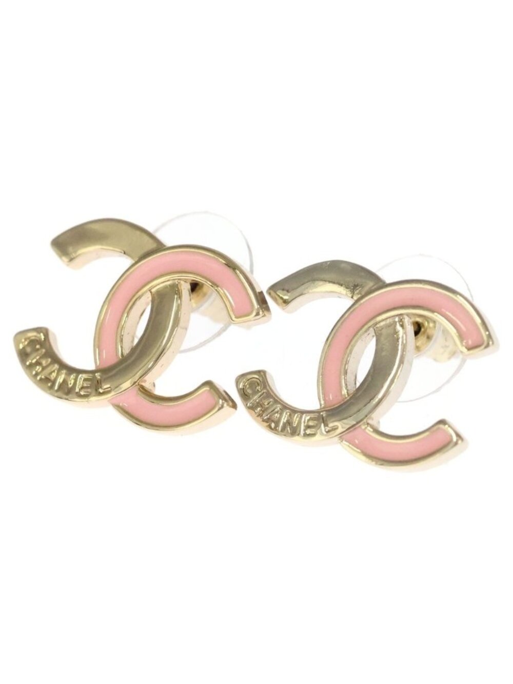 Chanel CC Logo Earrings Gold Pink